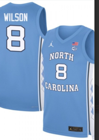 Men North Carolina Tar Heels #8 Wilson Light Blue 2026 NCAA Jersey 0725001